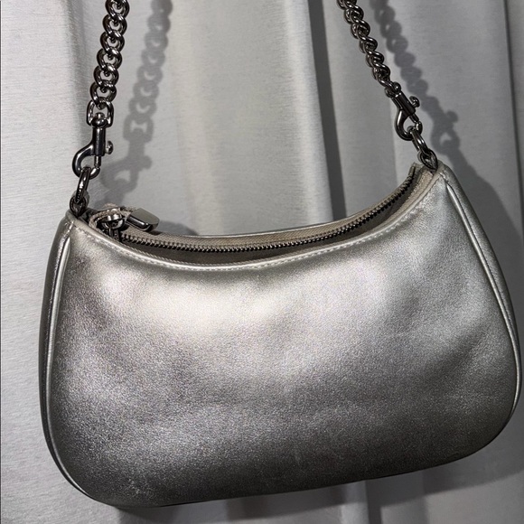 Silver metallic Coach purse with chain strap - Picture 3 of 3